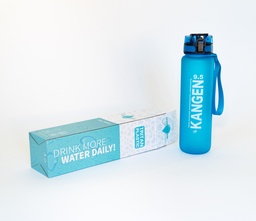 KANGEN pH 9.5 Matte Tritan Blue Bottle with Clip Opening with Box and motivational mark.